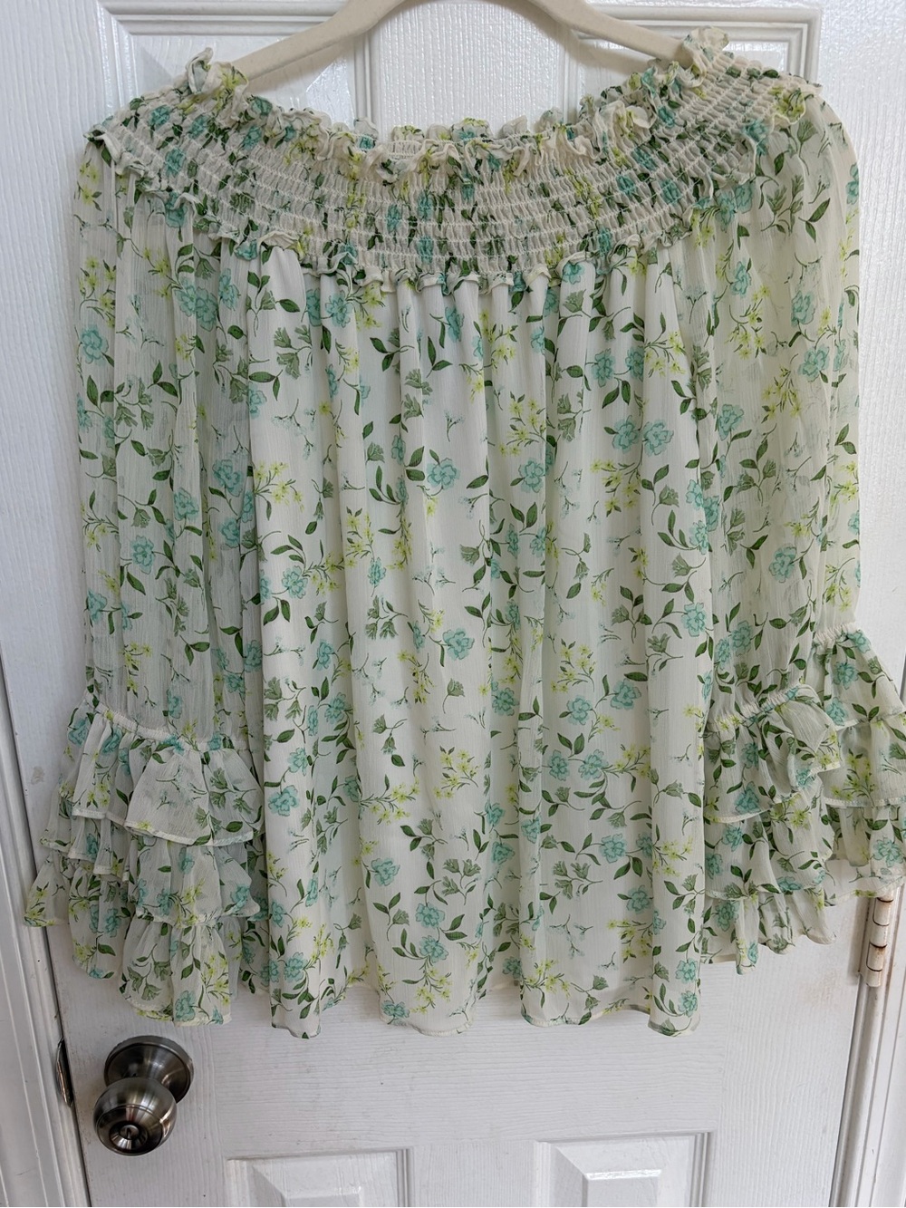 CeCe Off Shoulder Floral Ruffle Peasant Blouse Cottagecore Boho Top Large - Picture 2 of 8